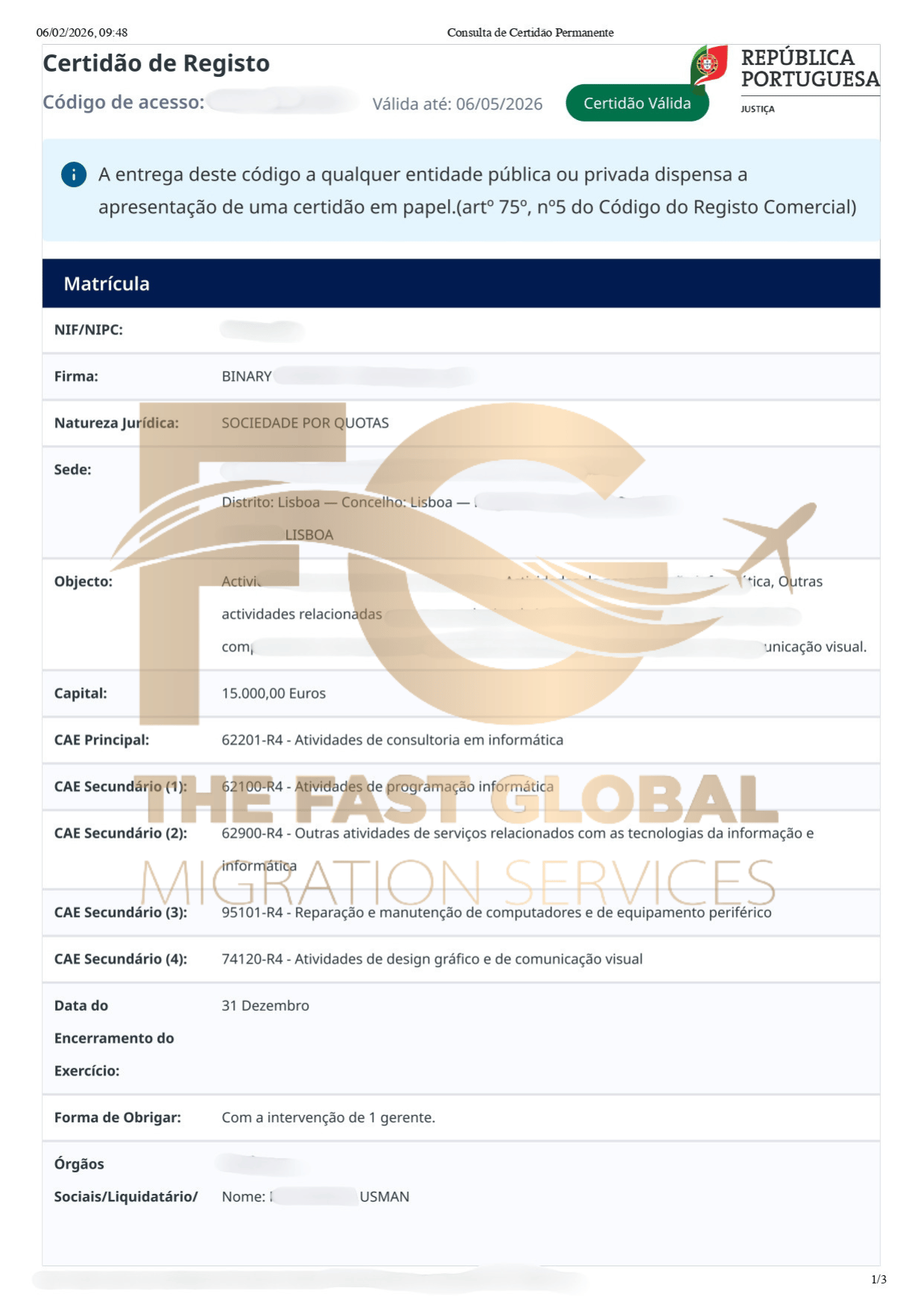 Usman Business incorporation document